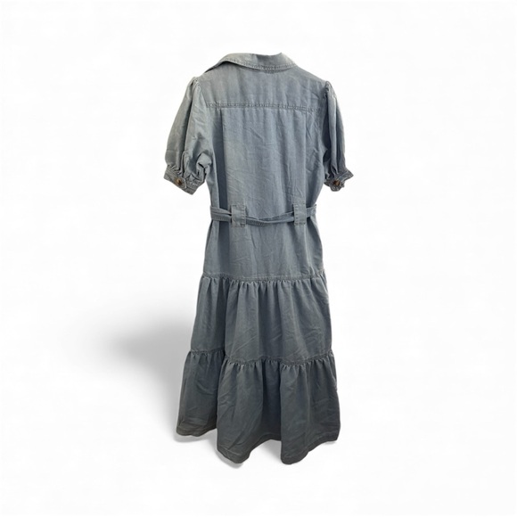 Elan Blue Denim Western Cowgirl Layered Maxi Belted Pocket Cotton Dress Small - Picture 6 of 9